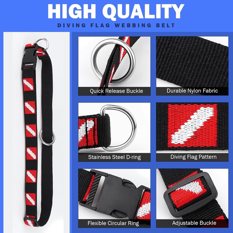 Dawitrly Scuba Diving Belt with Quick Release Buckle, Adjustable Dive Belt with D Ring & Movable Ring, Dive Flag Webbing Diving Gear Hanging Strap for Scuba Diving, Freediving, Snorkeling - Image 4